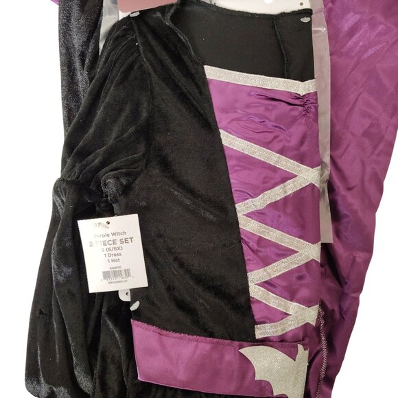 Celebrate Girls S (6/6X) Purple Witch Halloween Costume With Hat 2-Piece - Picture 3 of 8
